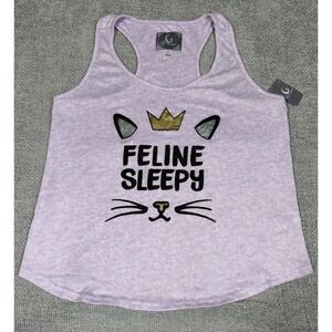 PJ Couture Pajama Top Womens 1X Purple Glitter Feline Sleepy Cat‎ Lounge